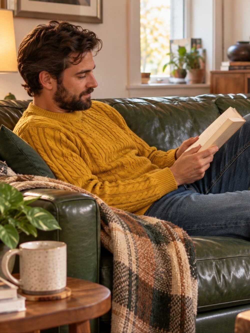 Hudson North Men's Cable Knit Sweater - Mustard Yellow Unisex XS